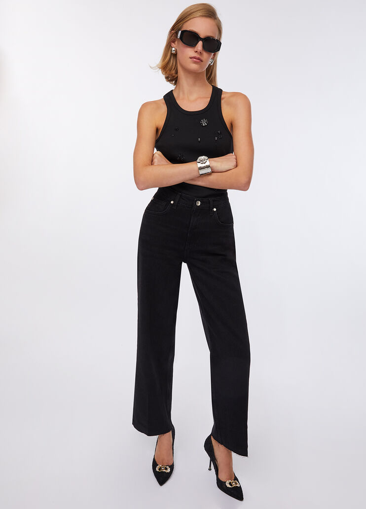 Jean taille basse à jambe large denim noir Liu Jo - large image number 5