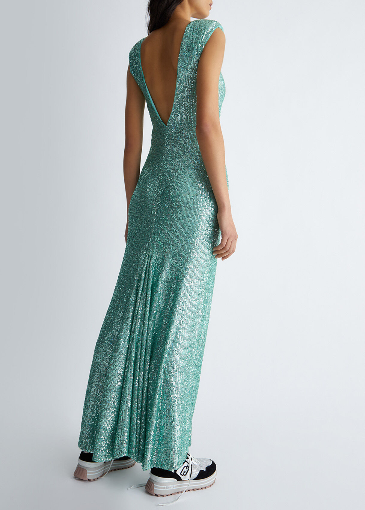 N R1308 - One Shoulder Printed Iridescent Sequin Fit & Flare Prom Gown –  Diggz Formals