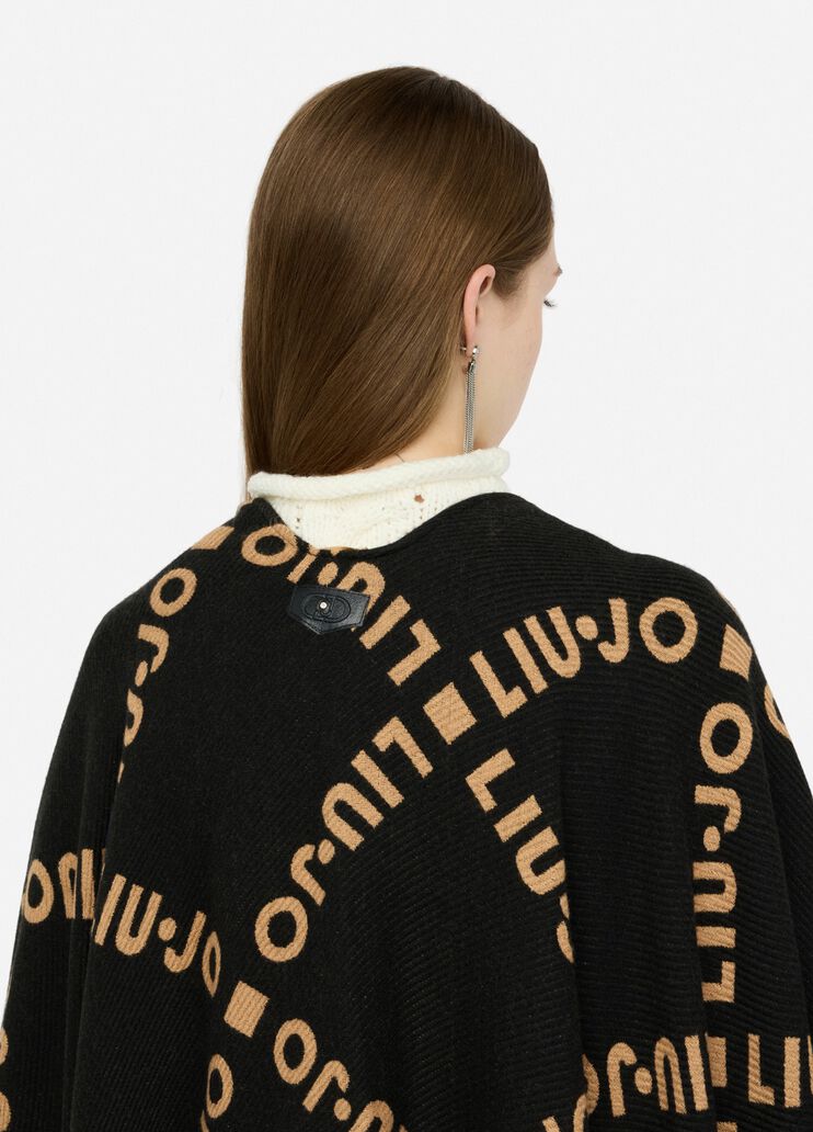 Poncho with logo and fringes black Liu Jo - large image number 4