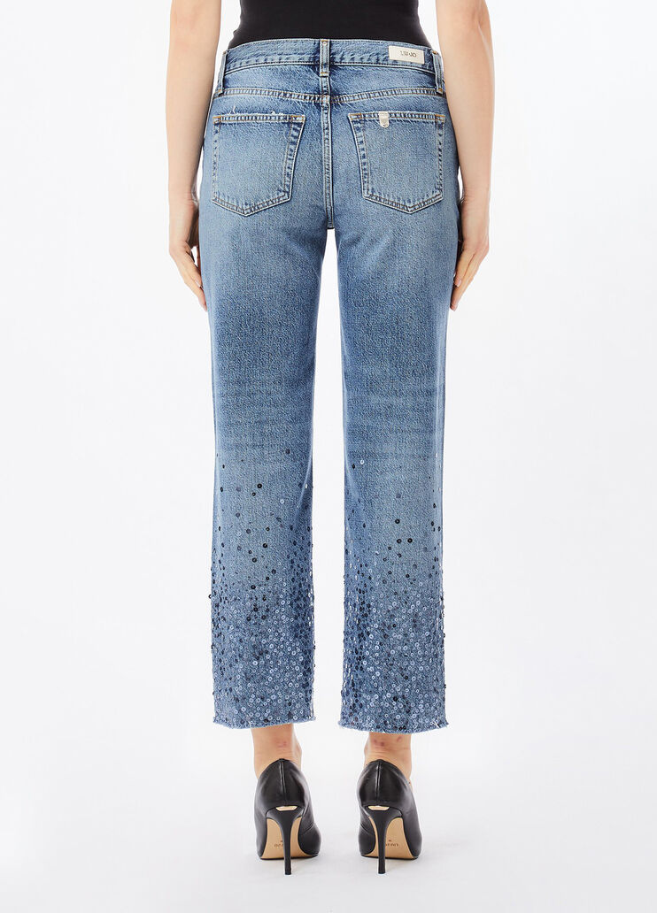 Gerade geschnittene Jeans mit Pailletten Denimblau Liu Jo - medium