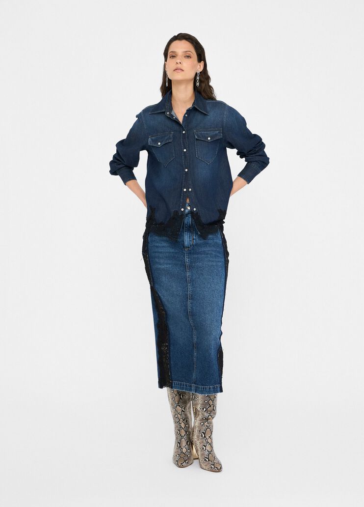 Denim shirt with lace dark blue denim Liu Jo - medium Denim shirt with lace dark blue denim Liu Jo - medium