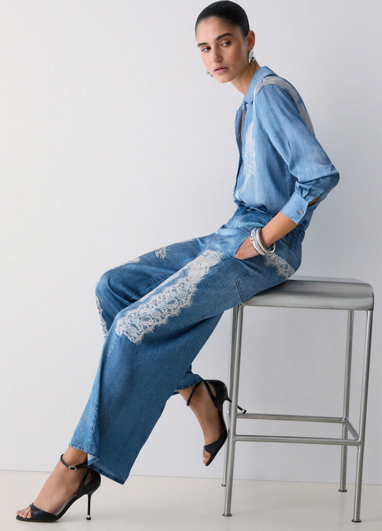 Schlaghose mit Digitalprint Denimblau Liu Jo - medium