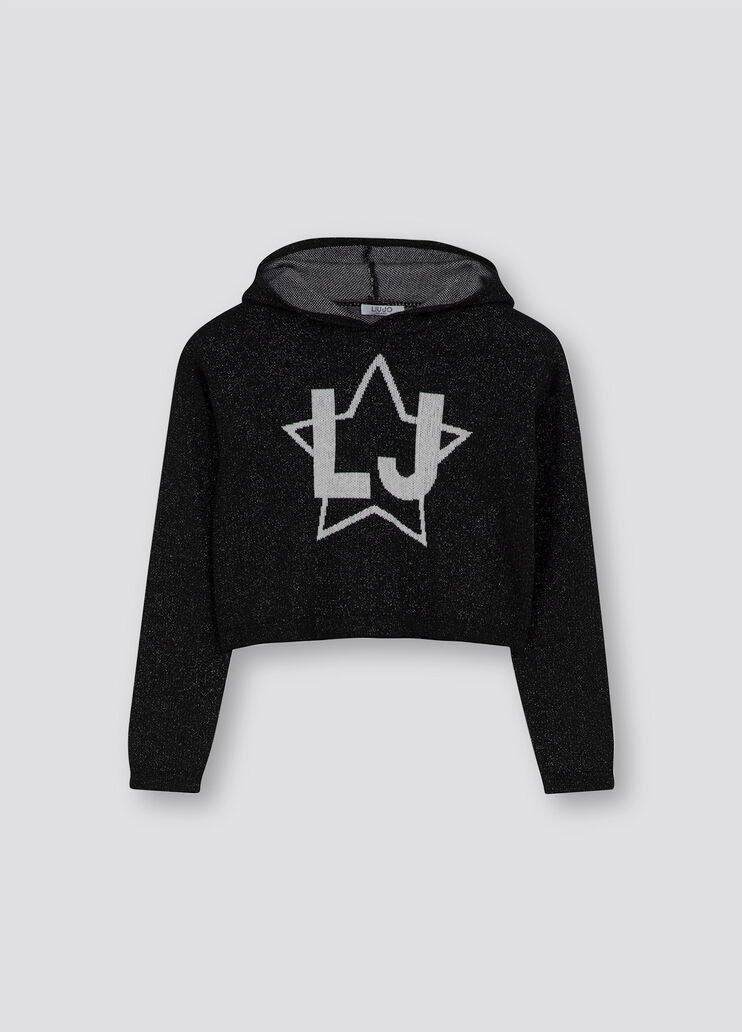 Pull en Lurex® avec capuche noir et blanc Liu Jo - large image number 0