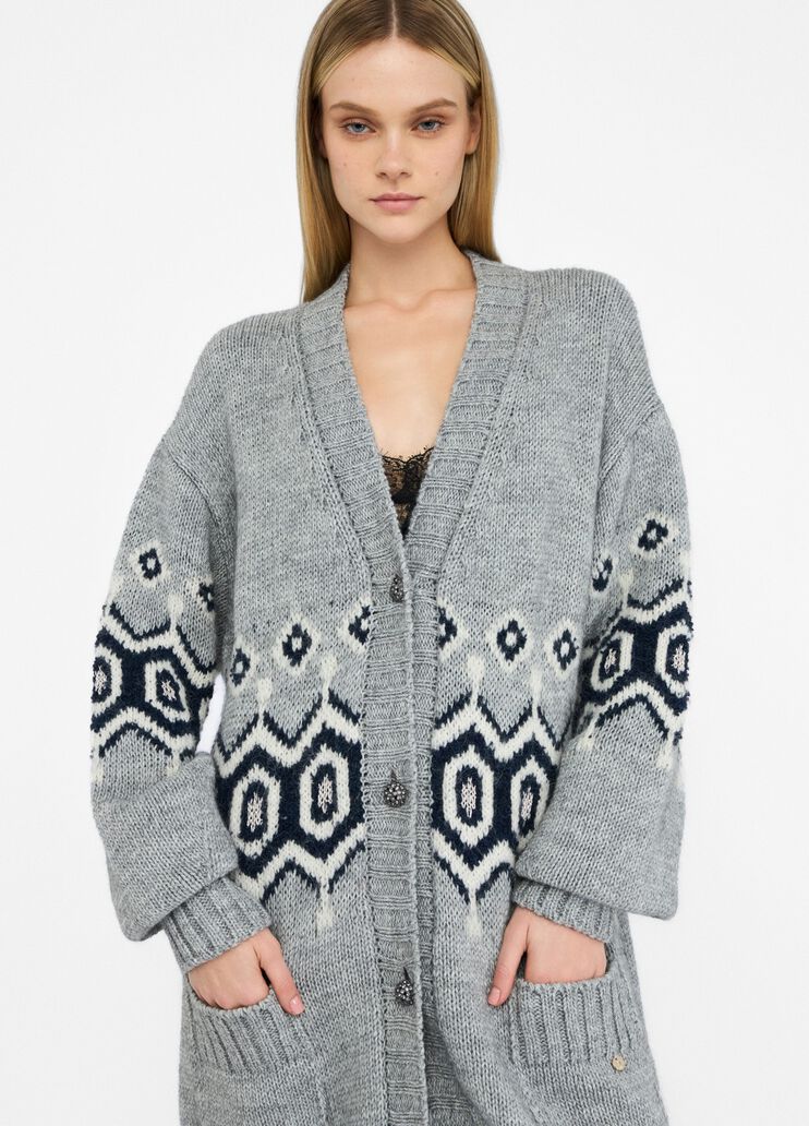 Alpaca and wool jacquard cardigan grey Liu Jo - large image number 2