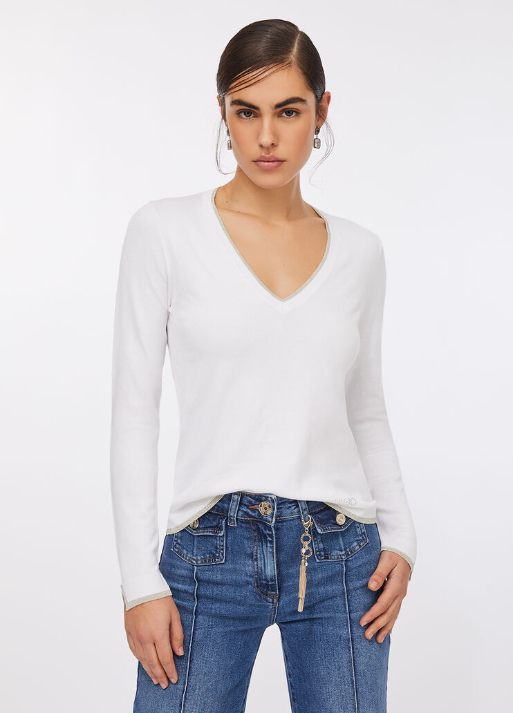 V-neck jumper white wool Liu Jo - large image number 0