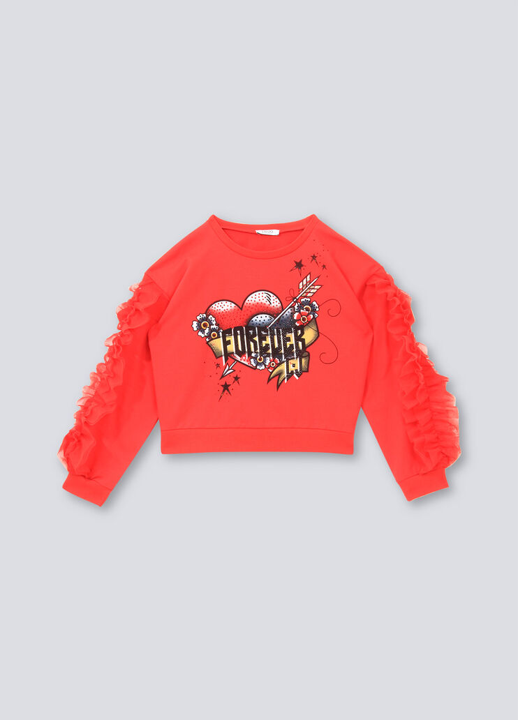 Sweatshirt mit Print und Rüschen Rot/Forever Liu Jo - large image number 0 Sweatshirt mit Print und Rüschen Rot/Forever Liu Jo - large image number 0