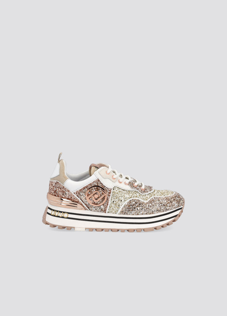 Sneakers mit Plateausohle und Glitter Roségold Liu Jo - large image number 0 Sneakers mit Plateausohle und Glitter Roségold Liu Jo - large image number 0