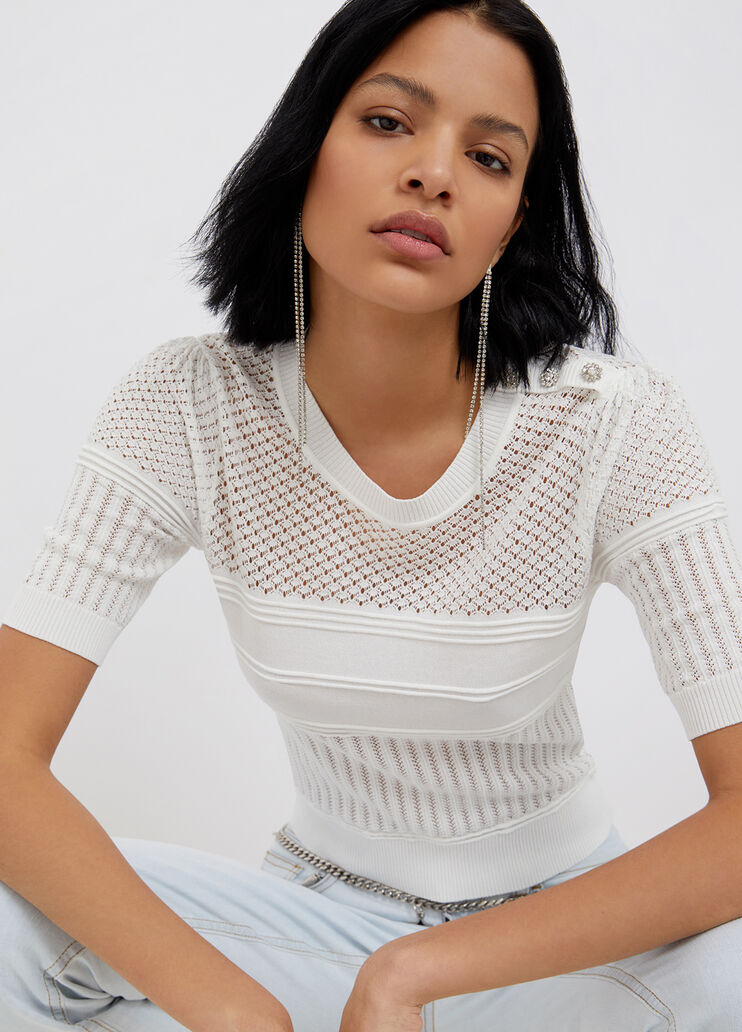 Pullover mit Schmuckknöpfen Wollweiß Liu Jo - large image number 2 Pullover mit Schmuckknöpfen Wollweiß Liu Jo - large image number 2