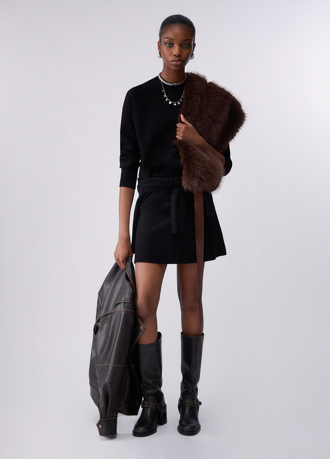Boxy sweater with braided details black Liu Jo - large image number 5