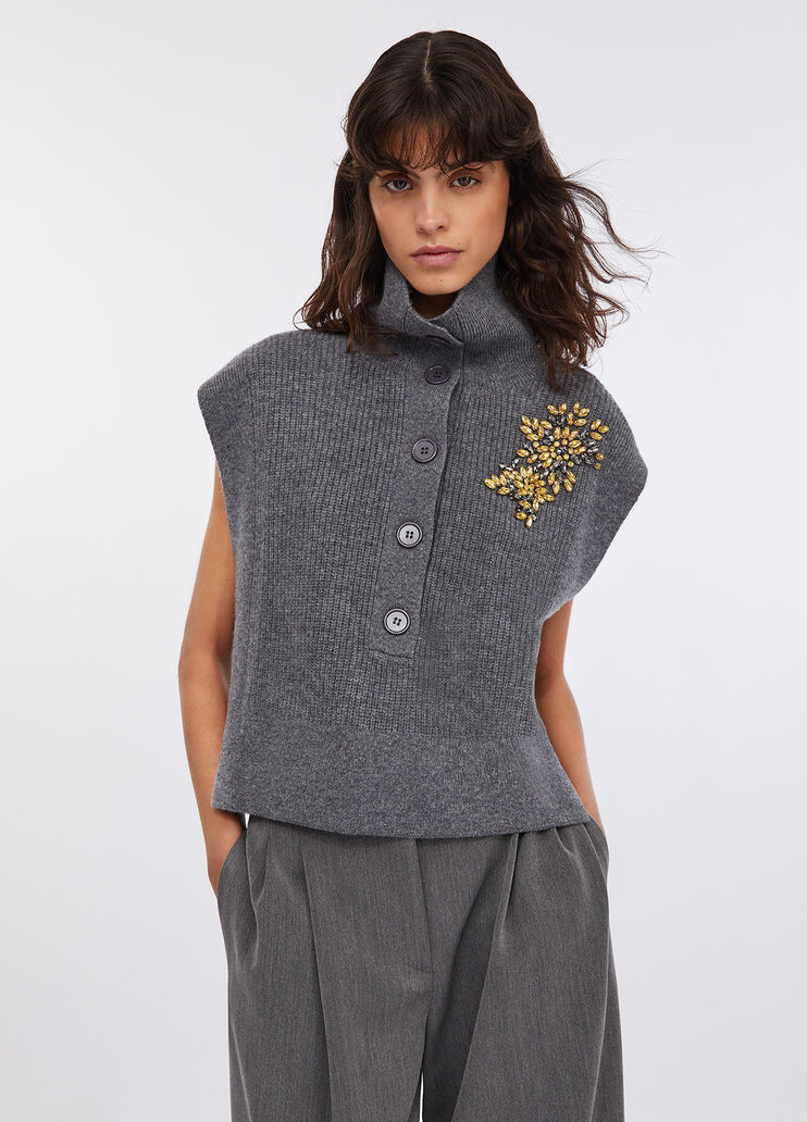 Chaleco de 100 % lana con bordados de pedrería gris Liu Jo - medium