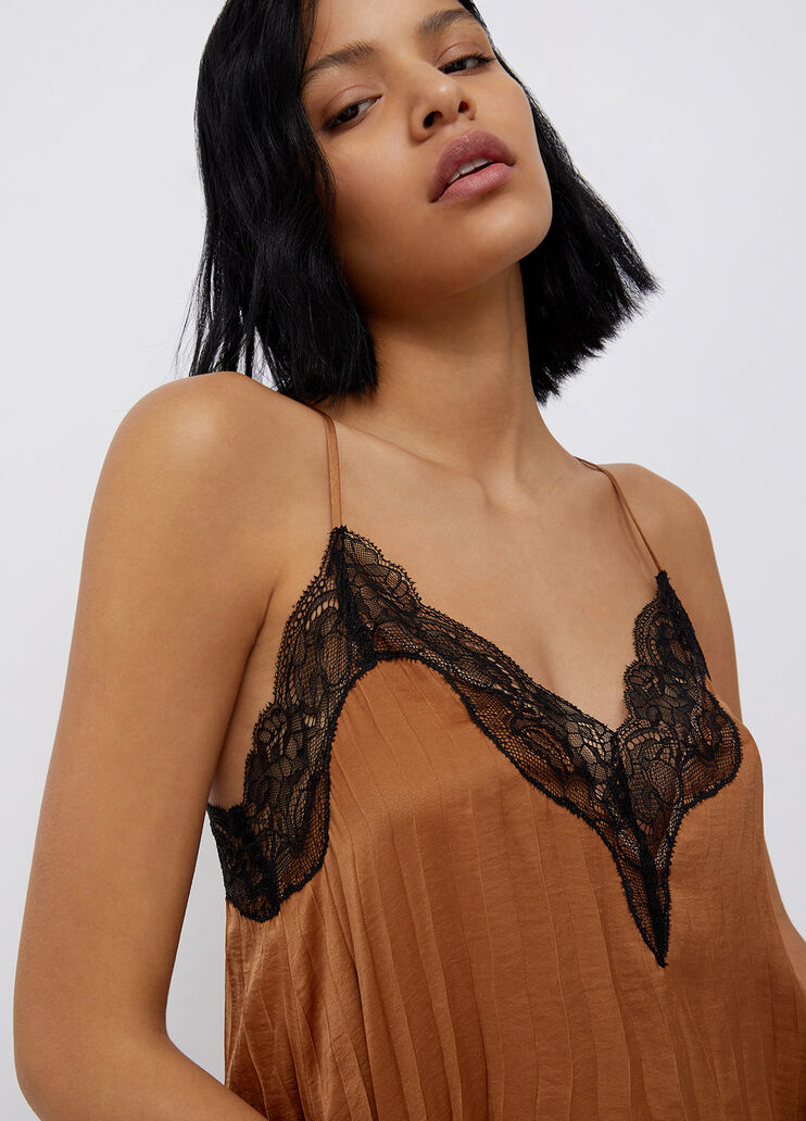 Pleated top with lace bronze Liu Jo - large image number 2