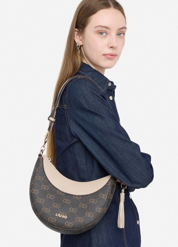 Medium hobo bag with logo beige Liu Jo - large image number 0