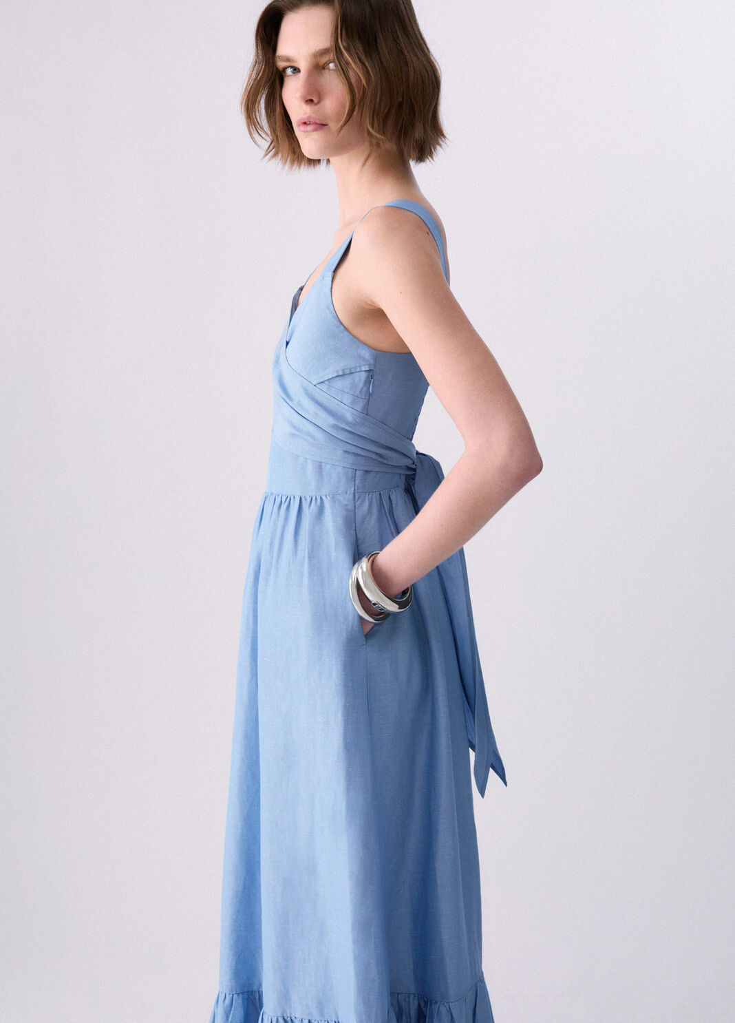 Langes Kleid aus Leinengemisch Hellblau Liu Jo - large image number 4