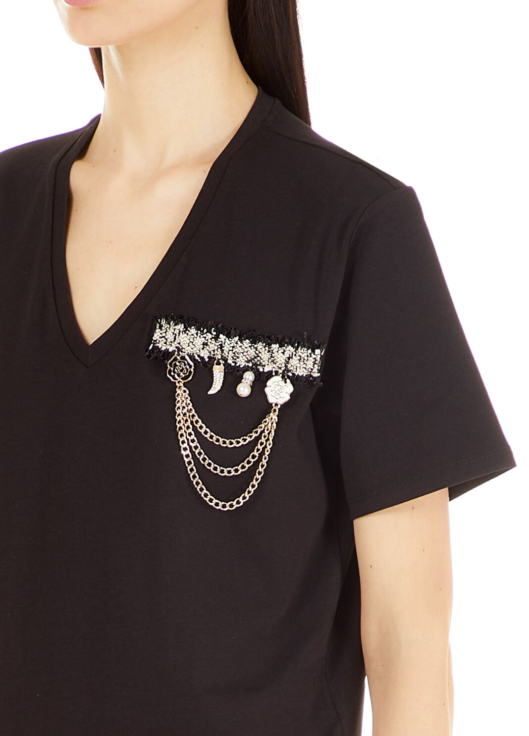 T-shirt avec application de pierres Noir Liu Jo - large image number 2