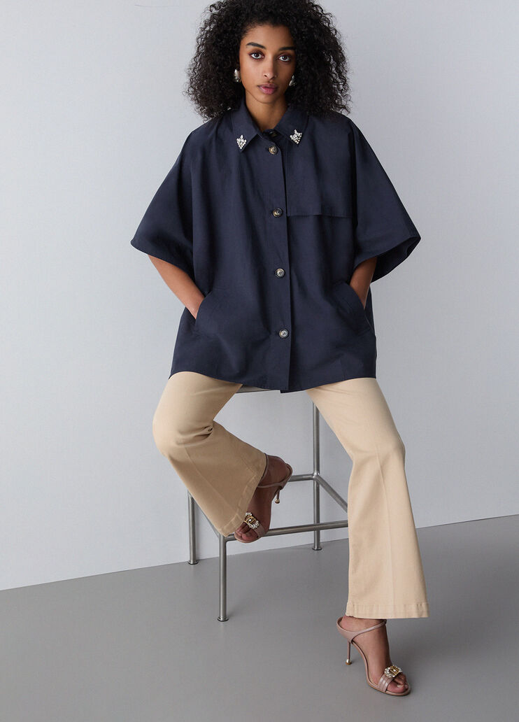 Trench-style poncho with bejewelled embellishment dark blue Liu Jo - medium