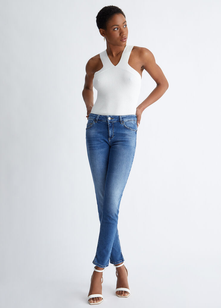 Jeans skinny bottom up denim bleu foncé Liu Jo - look Jeans skinny bottom up denim bleu foncé Liu Jo - look