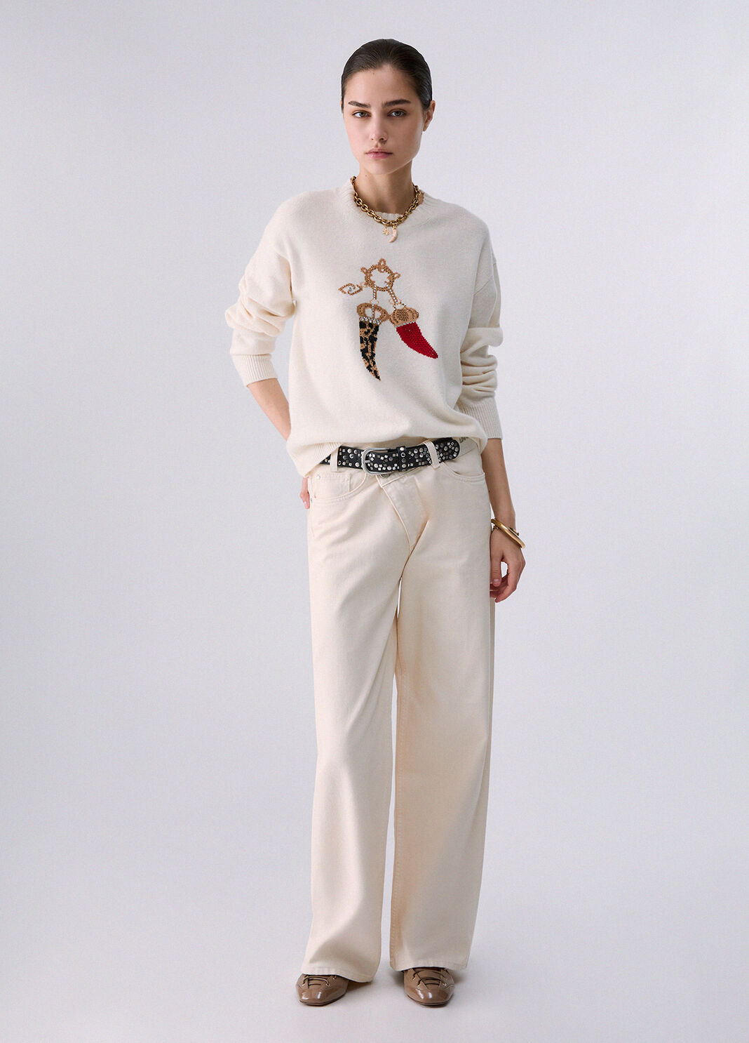 Maille jacquard en laine avec charm blanc Liu Jo - large image number 5