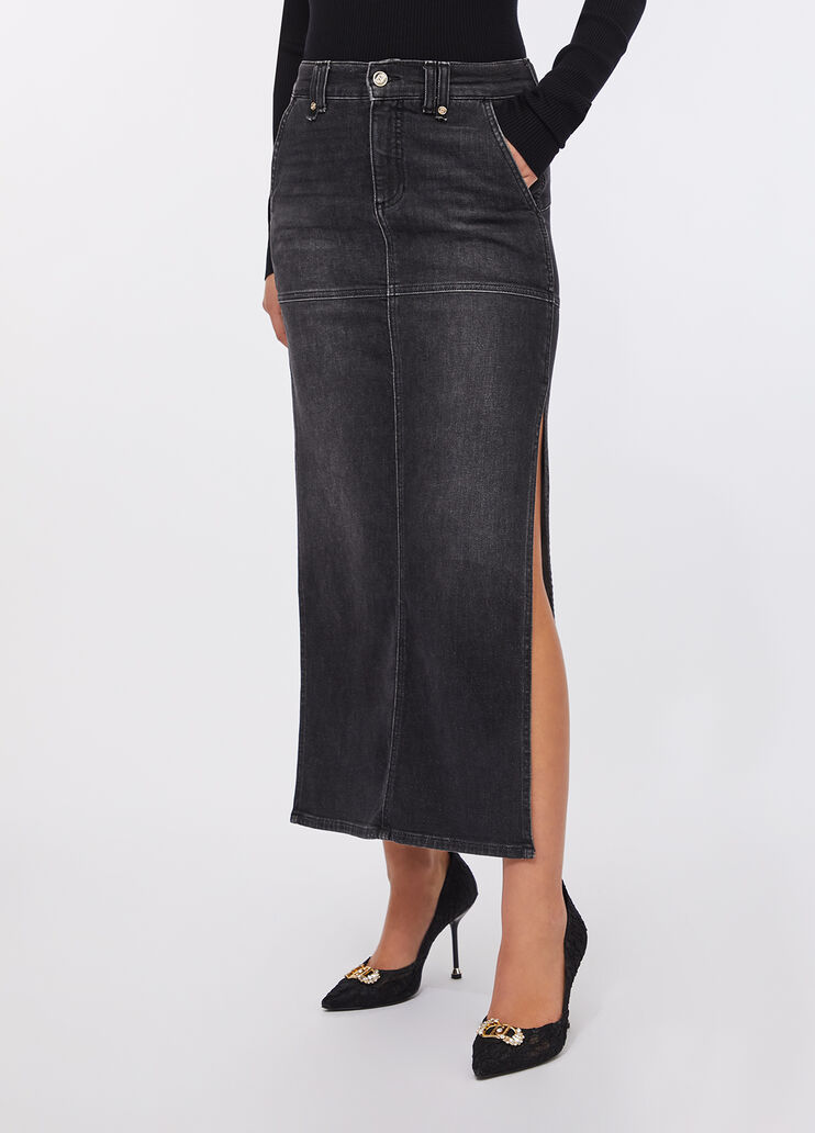 Denim skirt with slits black denim Liu Jo - large image number 0