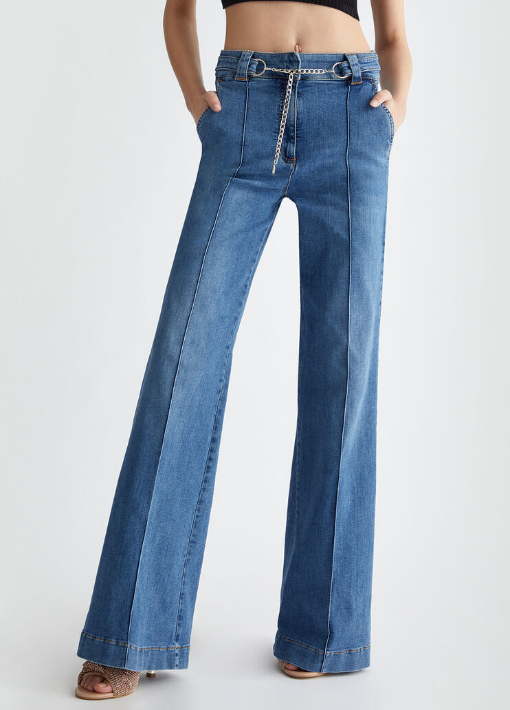 Flared jeans with jewel chain