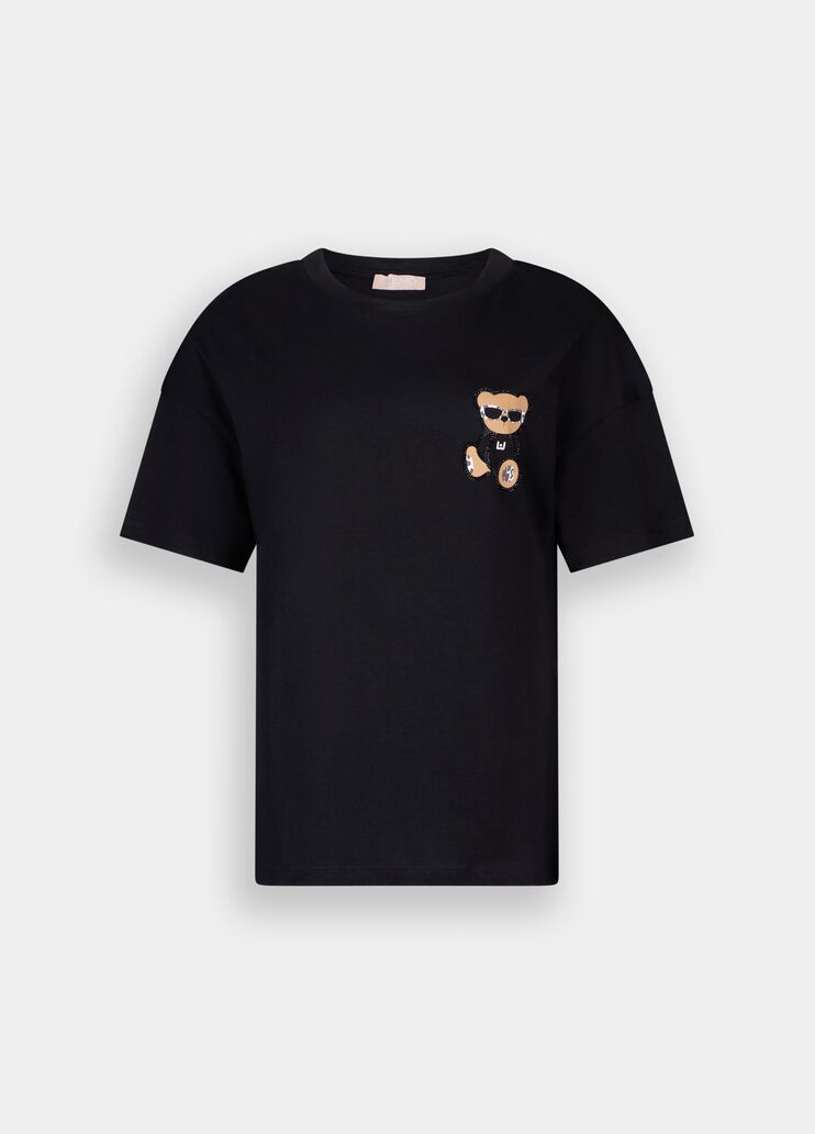 T-shirt avec broderie et strass noir Liu Jo - large image number 6