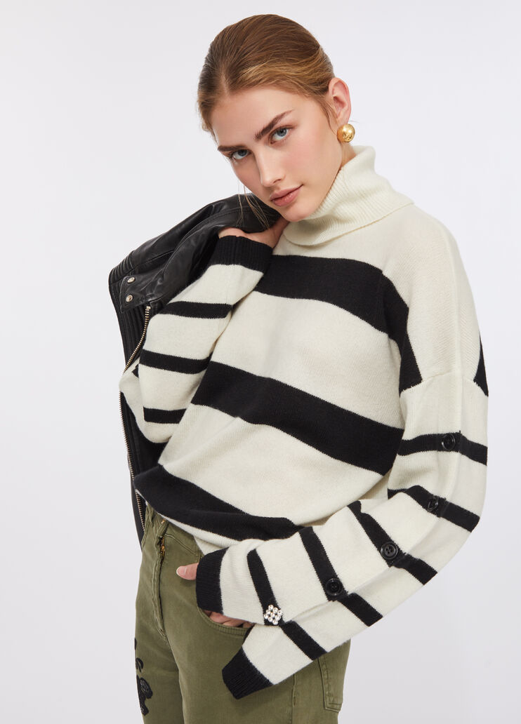 100% wool polo-neck with bejewelled buttons white Liu Jo - large image number 2