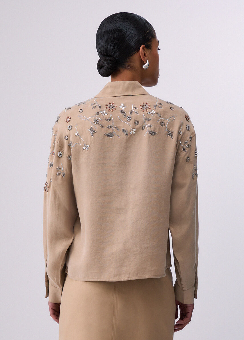Shirt with bejewelled appliqués colour light beige | Liu Jo