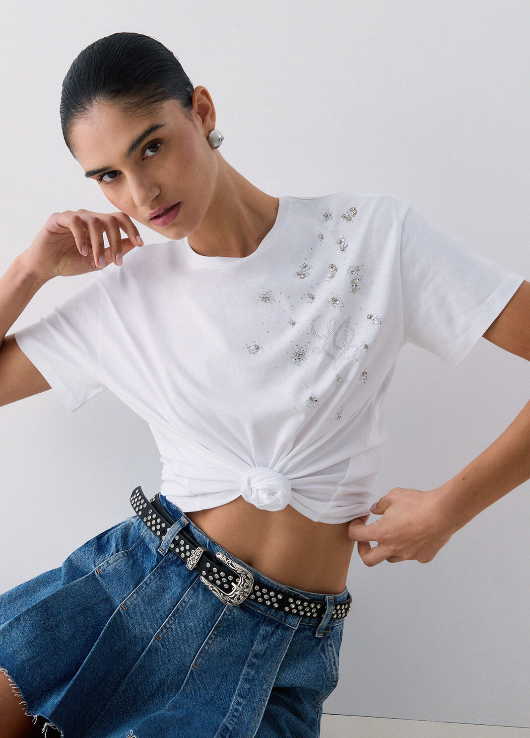 T-shirt con applicazioni gioiello bianco con strass Liu Jo - large image number 3