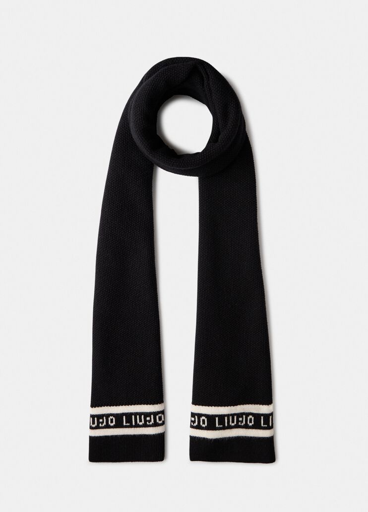 Scarf with logo and beads black Liu Jo - medium Scarf with logo and beads black Liu Jo - medium