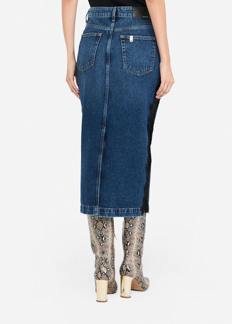 Denim midi skirt with lace blue denim Liu Jo - large image number 1 Denim midi skirt with lace blue denim Liu Jo - large image number 1