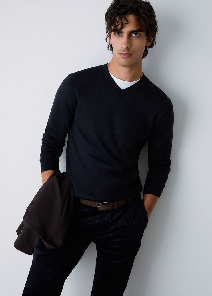 V-neck sweater in merino wool dark blue Liu Jo - medium
