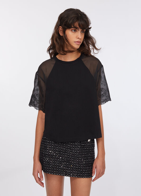 Cotton and organza T-shirt black Liu Jo - large image number 0