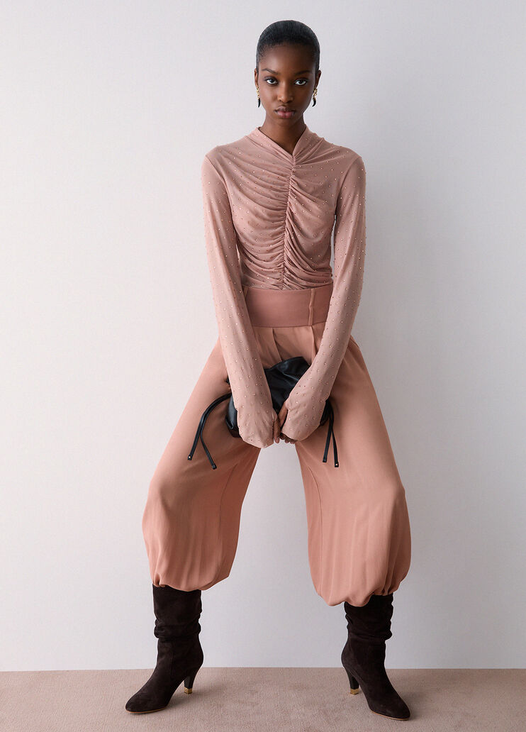 T-shirt in tulle all-over rhinestones nude Liu Jo - medium