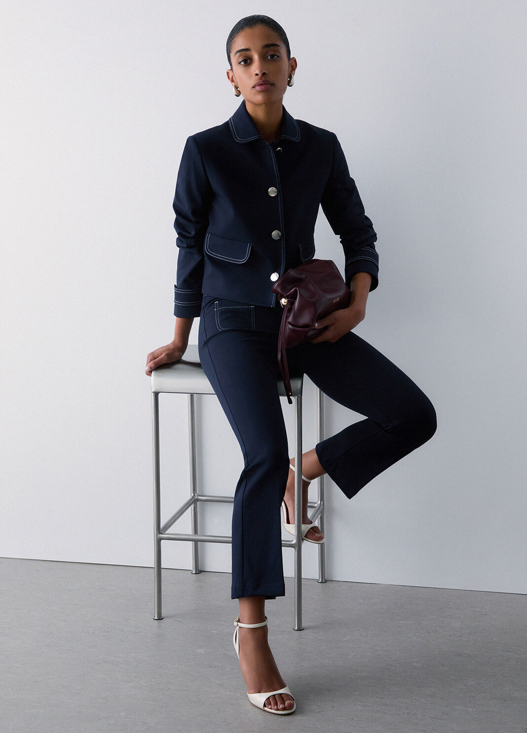 Pantalon au point de Milan bleu fonc&eacute; Liu Jo - large image number 2