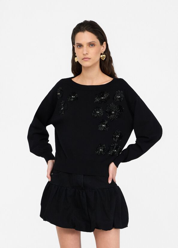 Jumper with gemstones black/floral Liu Jo - large image number 0
