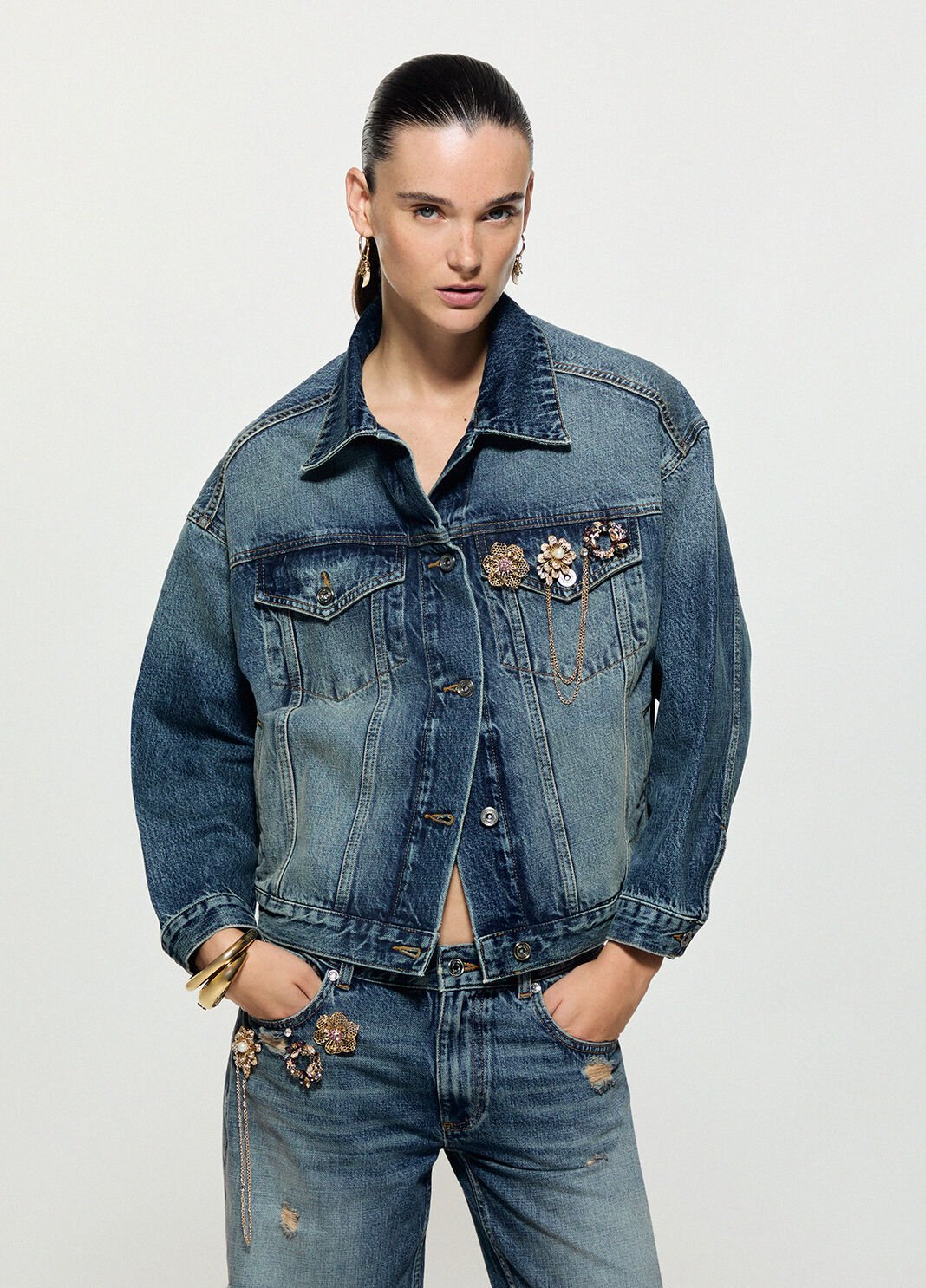 Jacke aus Denim mit spille Schmuck dunkelblauer Denim Liu Jo - large image number 0