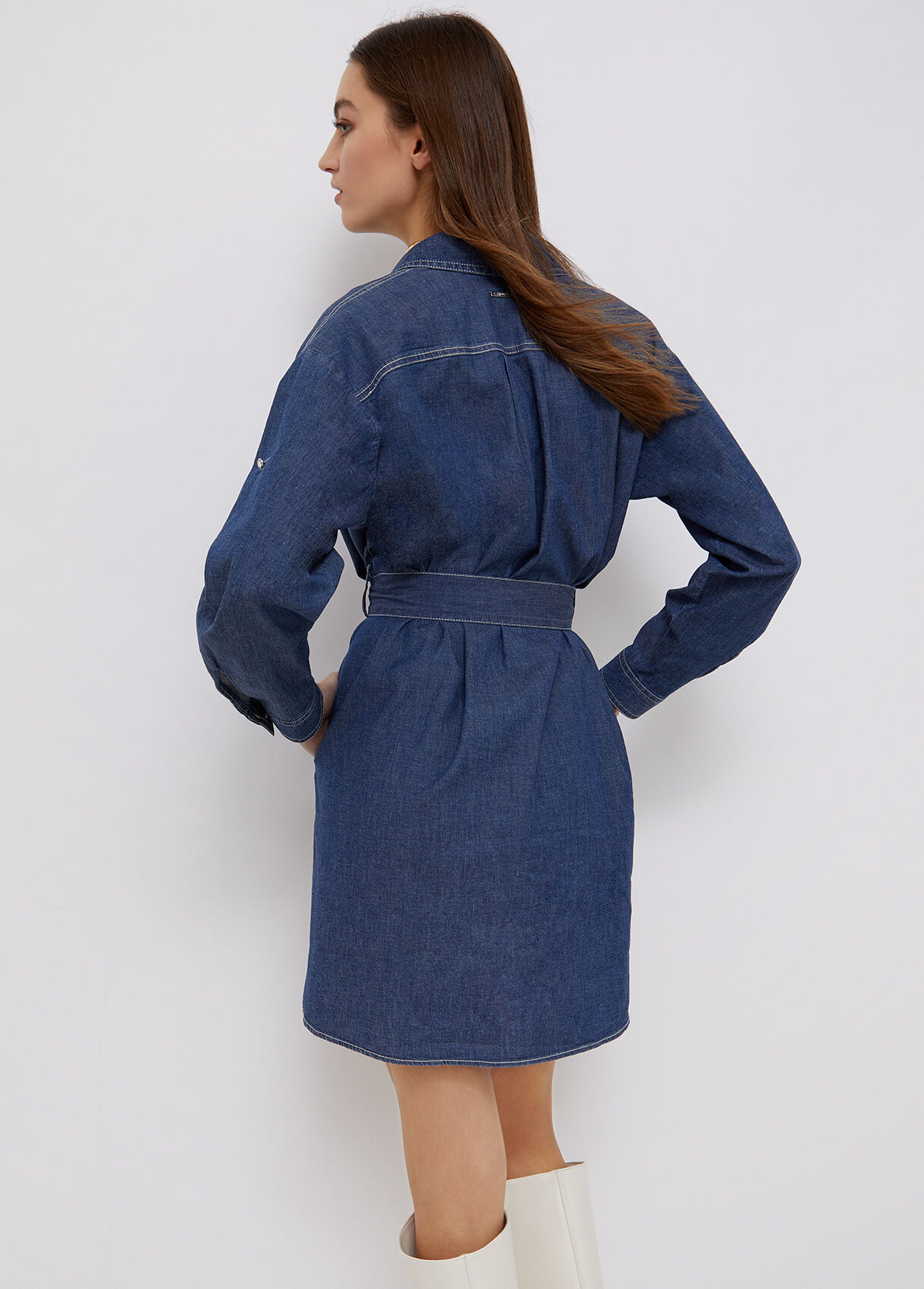 Shirt dress with belt