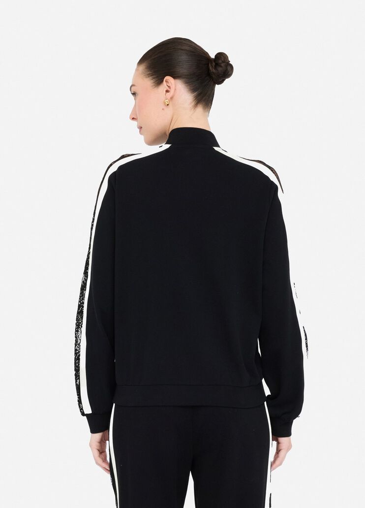 Felpa in cotone con pizzo nero Liu Jo - large image number 1 Felpa in cotone con pizzo nero Liu Jo - large image number 1