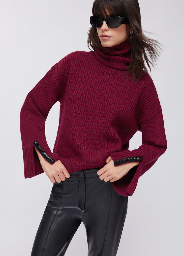 Wool polo-neck with gemstones burgundy Liu Jo - medium