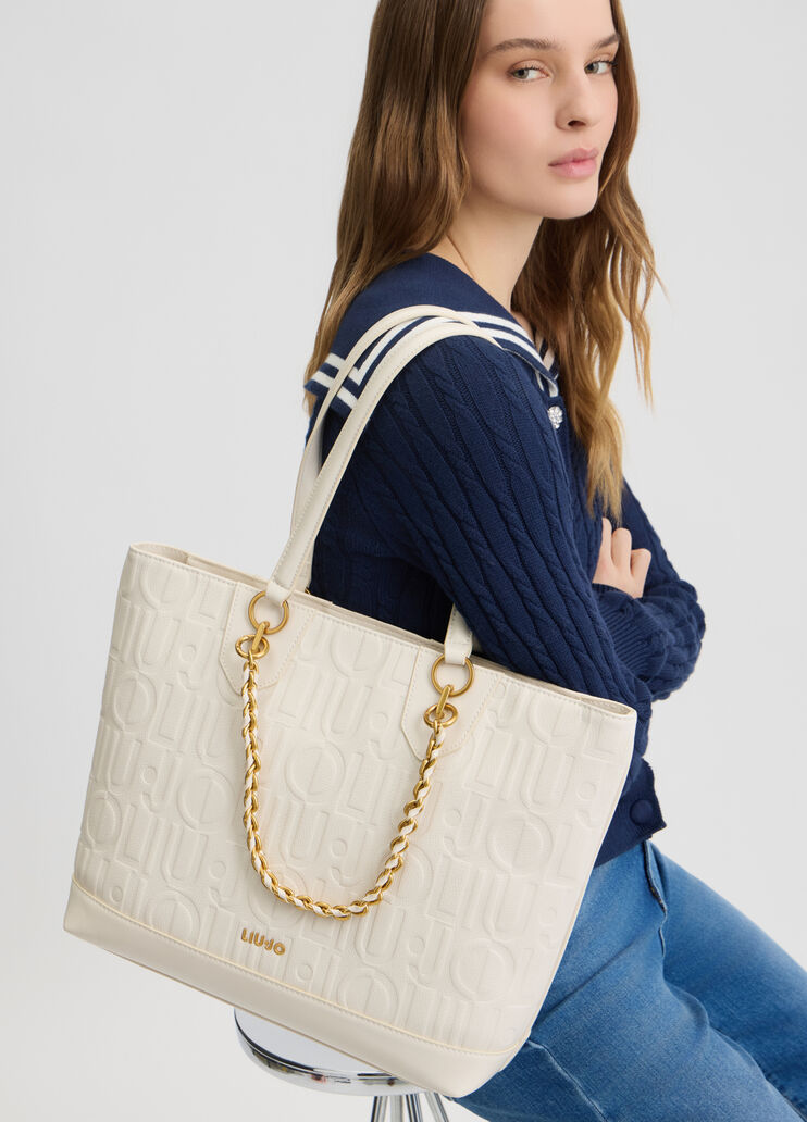 Shopping bag with logo and chain cream Liu Jo - medium Shopping bag with logo and chain cream Liu Jo - medium