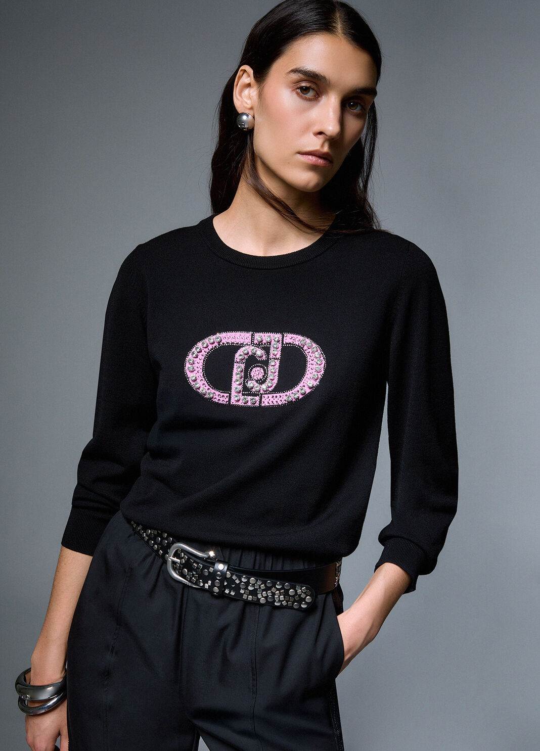 Sweater with monogram logo black/monogram Liu Jo - large image number 3