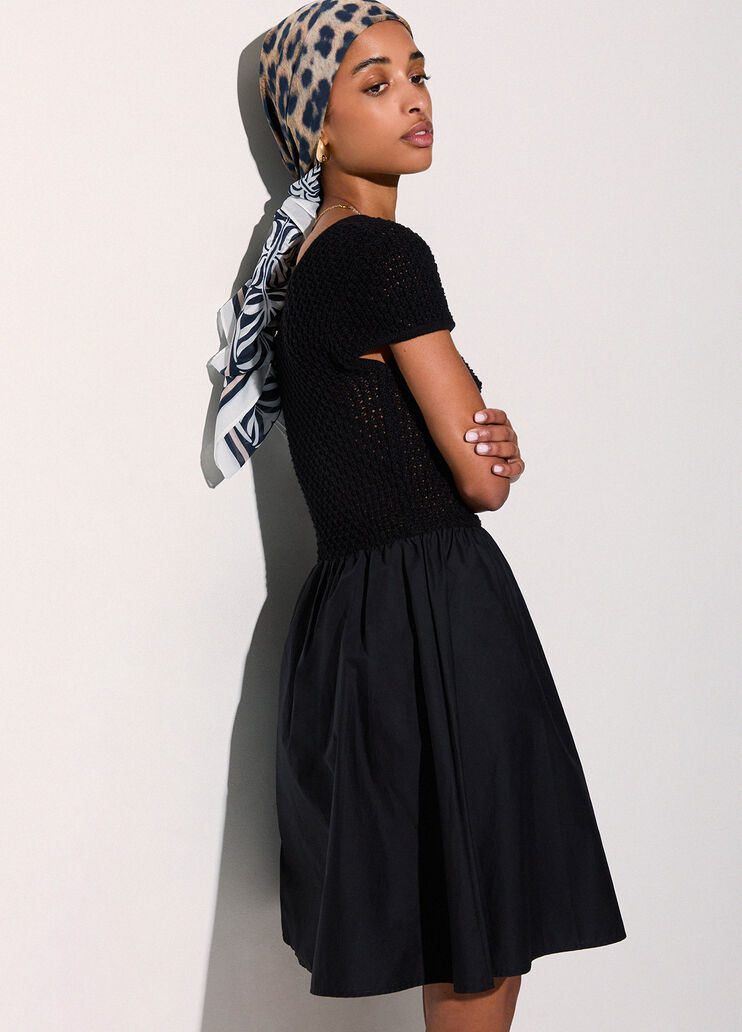 Kurzes Kleid mit Einsatz aus Popeline Schwarz Liu Jo - medium