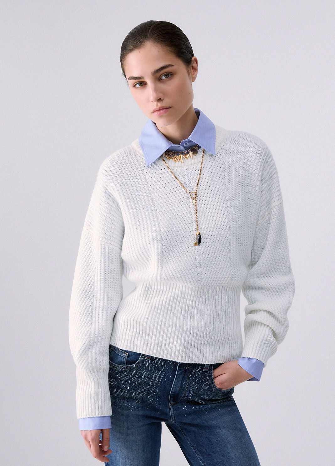 Wool Blend Sweater with Bow white wool Liu Jo - large image number 0