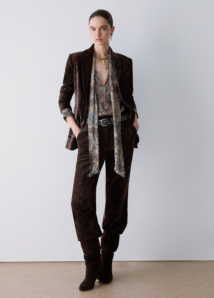 Pantalones rectos de terciopelo marr&oacute;n oscuro Liu Jo - medium
