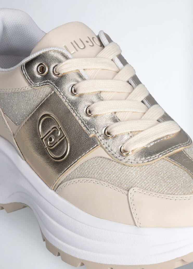 Leather and lurex sneakers gold-colour Liu Jo - medium Leather and lurex sneakers gold-colour Liu Jo - medium