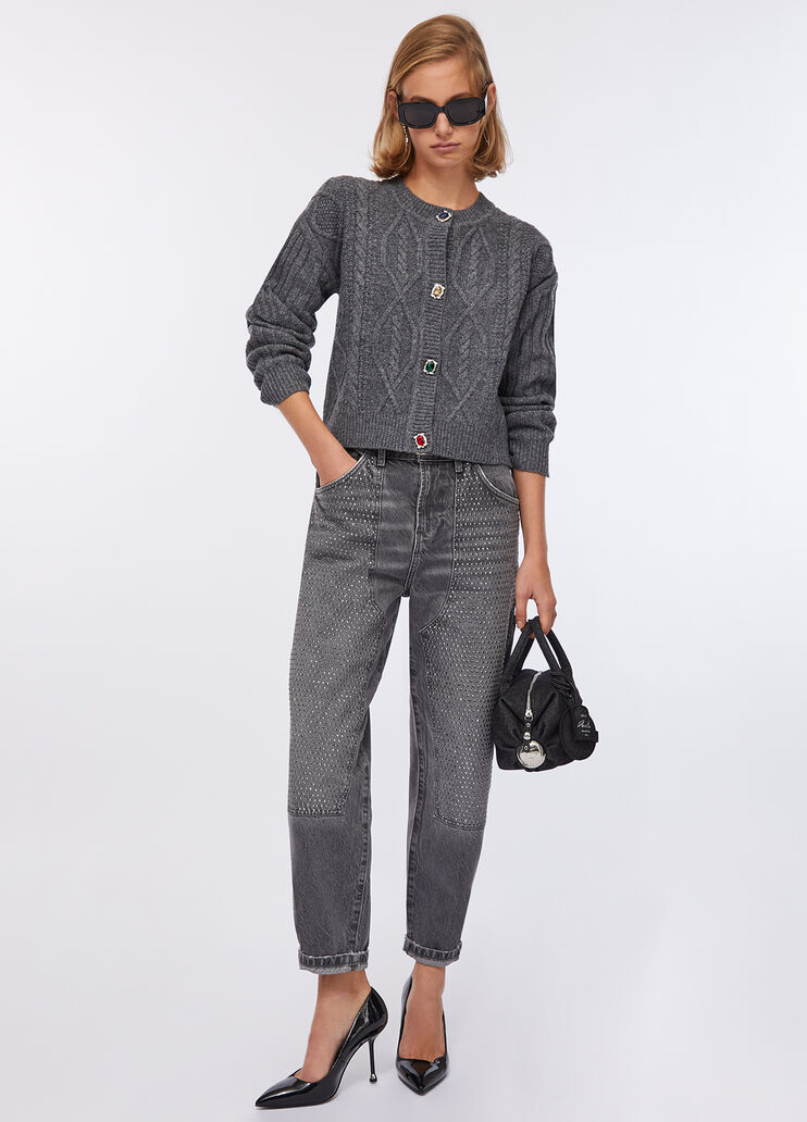 Straight jeans with rhinestone grey denim Liu Jo - large image number 4 Straight jeans with rhinestone grey denim Liu Jo - large image number 4