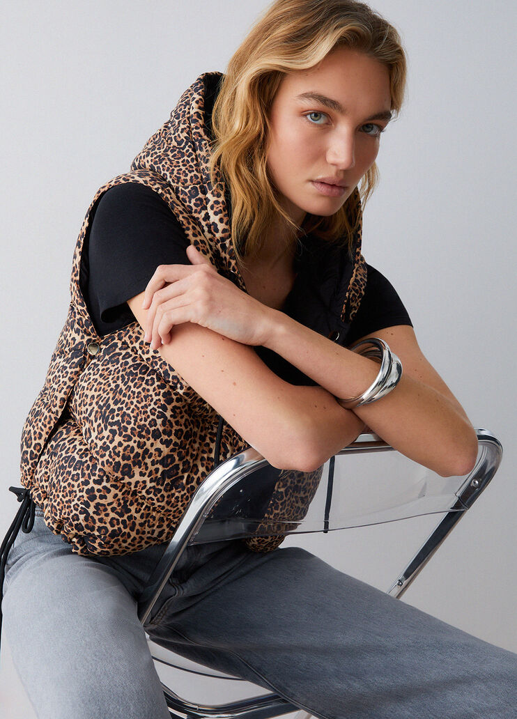 Cropped-Weste mit Kapuze Schwarz/Animal Liu Jo - medium