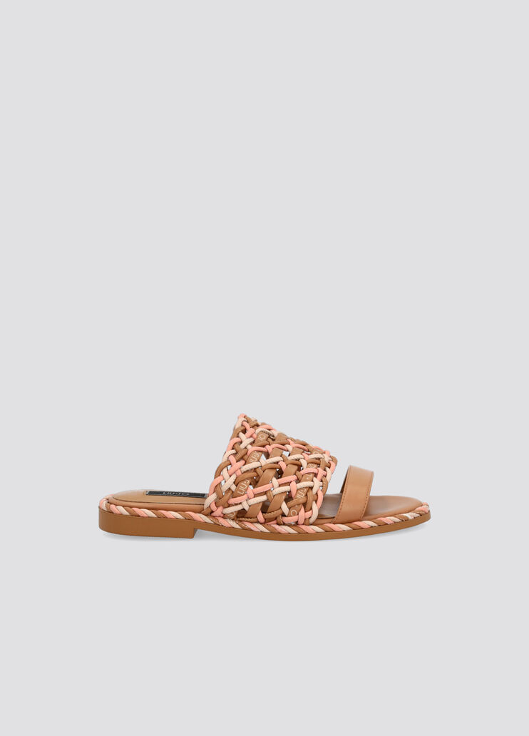 Сандалии-шлёпанцы с плетёным ремешком ореховый/коралловый Liu Jo - large image number 0