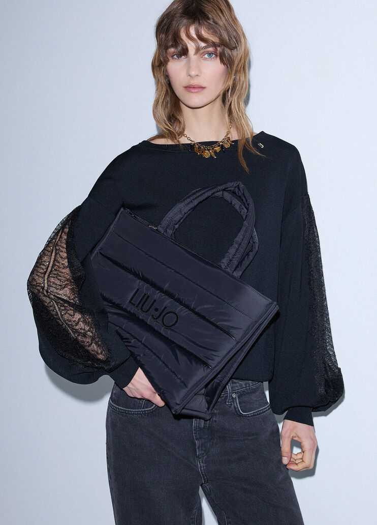 Sac tote grand format en nylon matelass&eacute; noir Liu Jo - medium