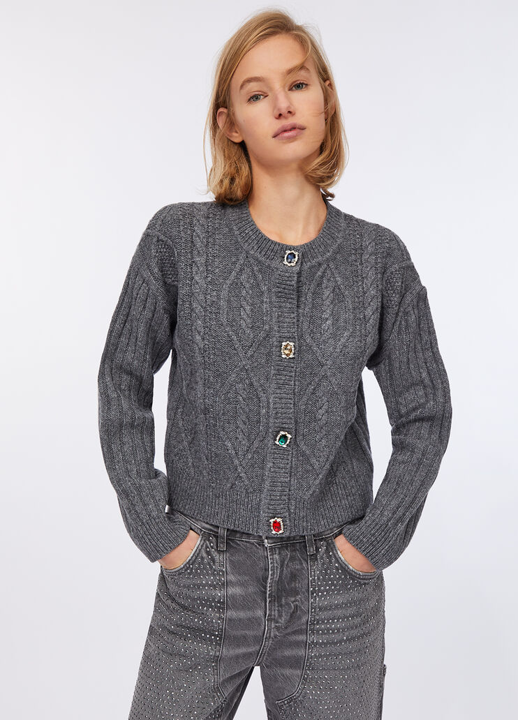 Wool cardigan with bejewelled buttons grey Liu Jo - large image number 0 Wool cardigan with bejewelled buttons grey Liu Jo - large image number 0