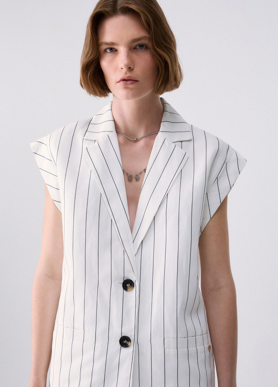 Linen-blend waistcoat pinstripe white Liu Jo - large image number 2